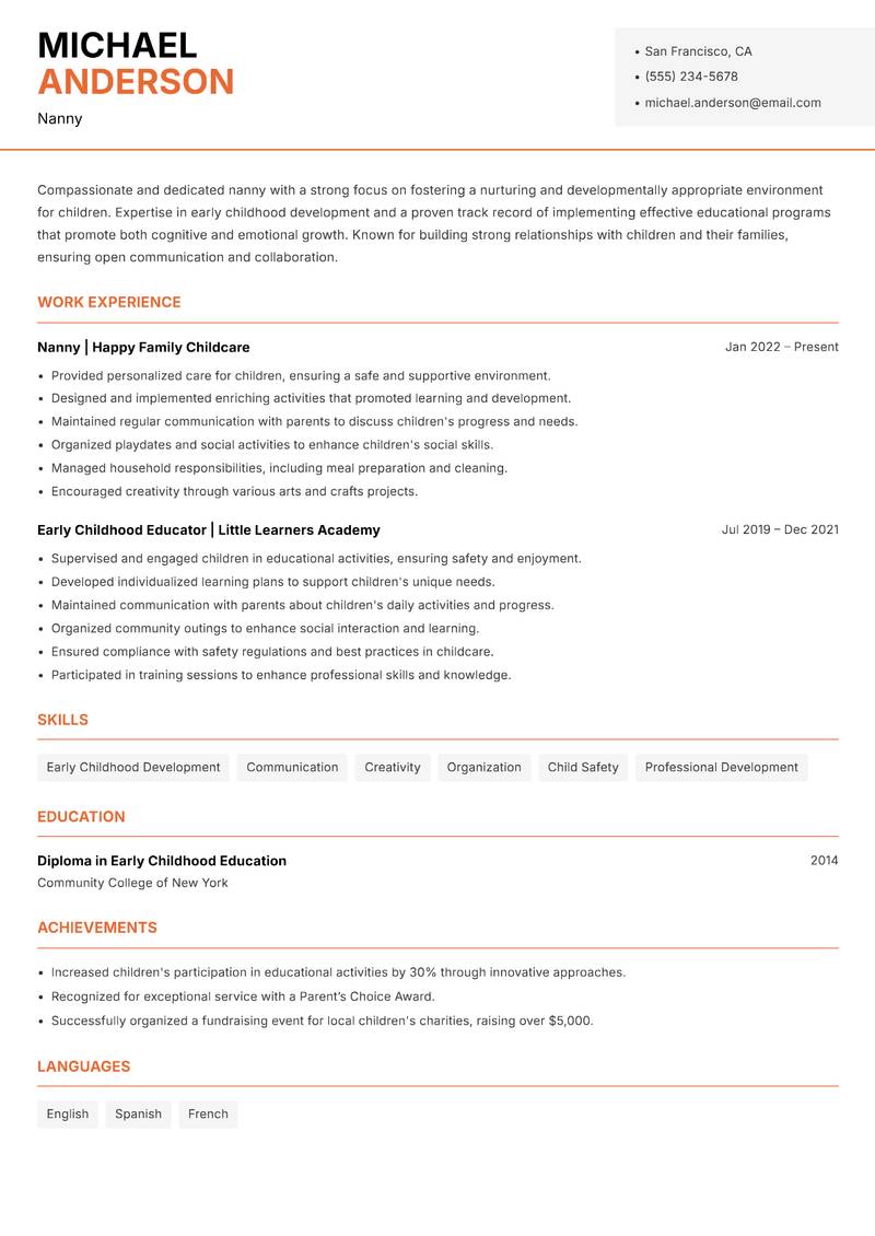 Nanny Resume Template
