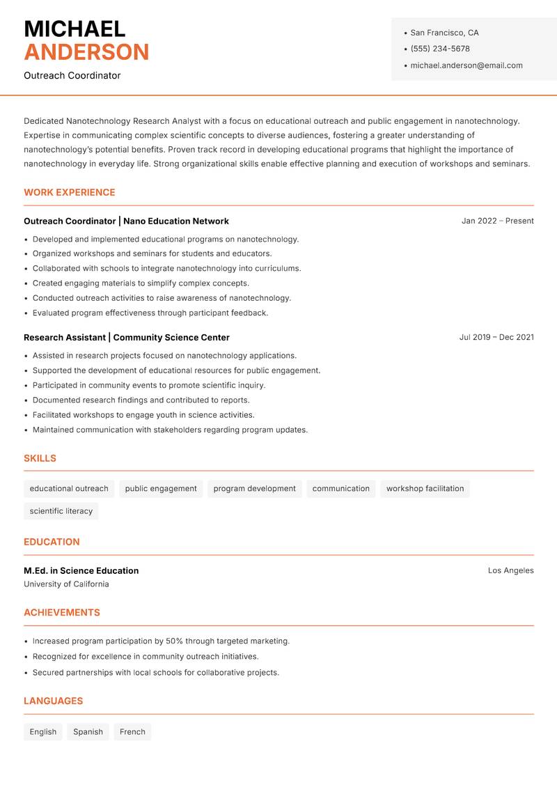 Nanotechnology Research Analyst Resume Template