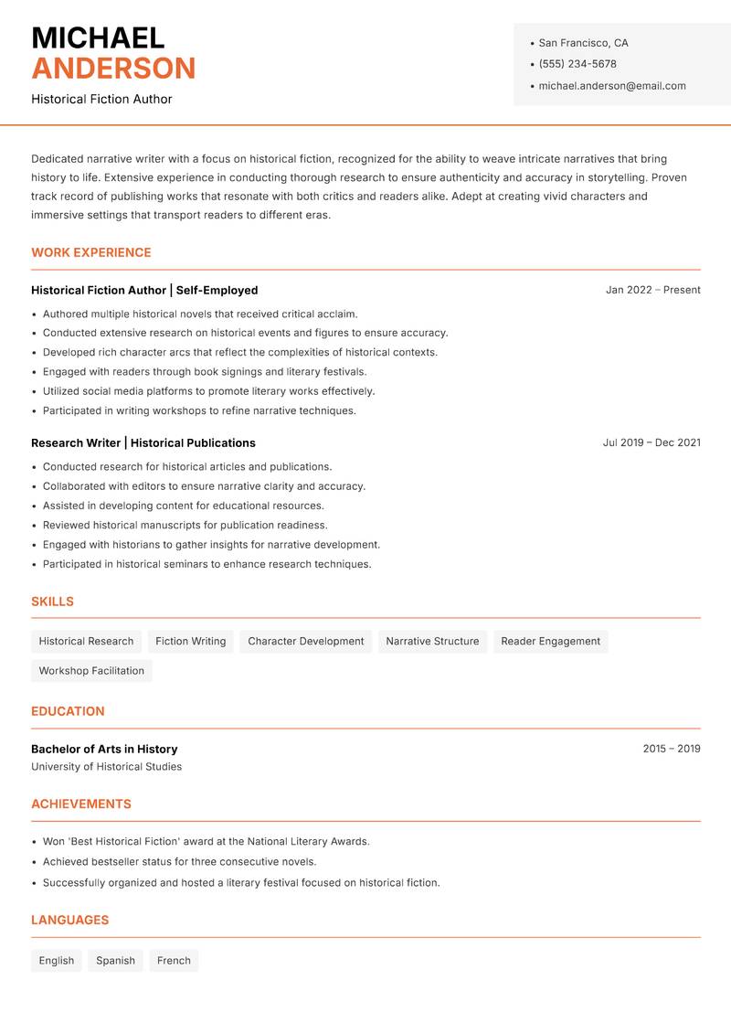 Narrative Writer Resume Template