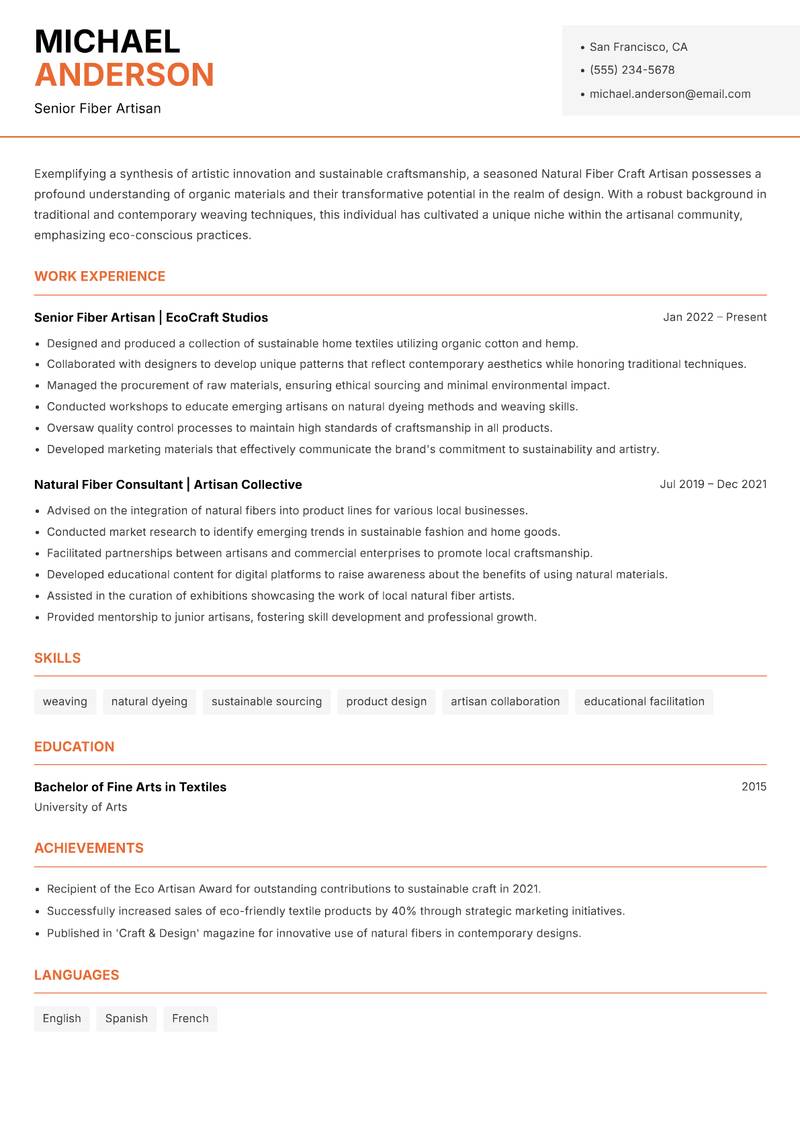 Natural Fiber Craft Artisan Resume Template