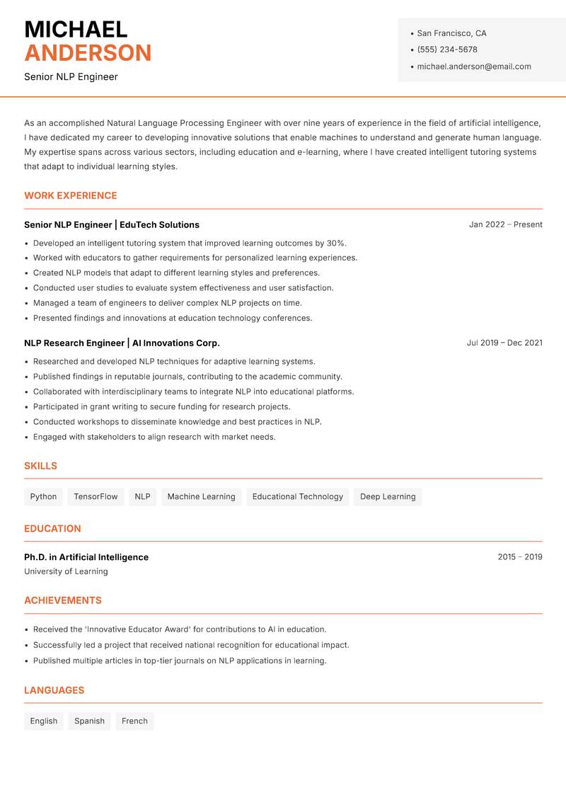 Natural Language Processing Engineer Resume Template