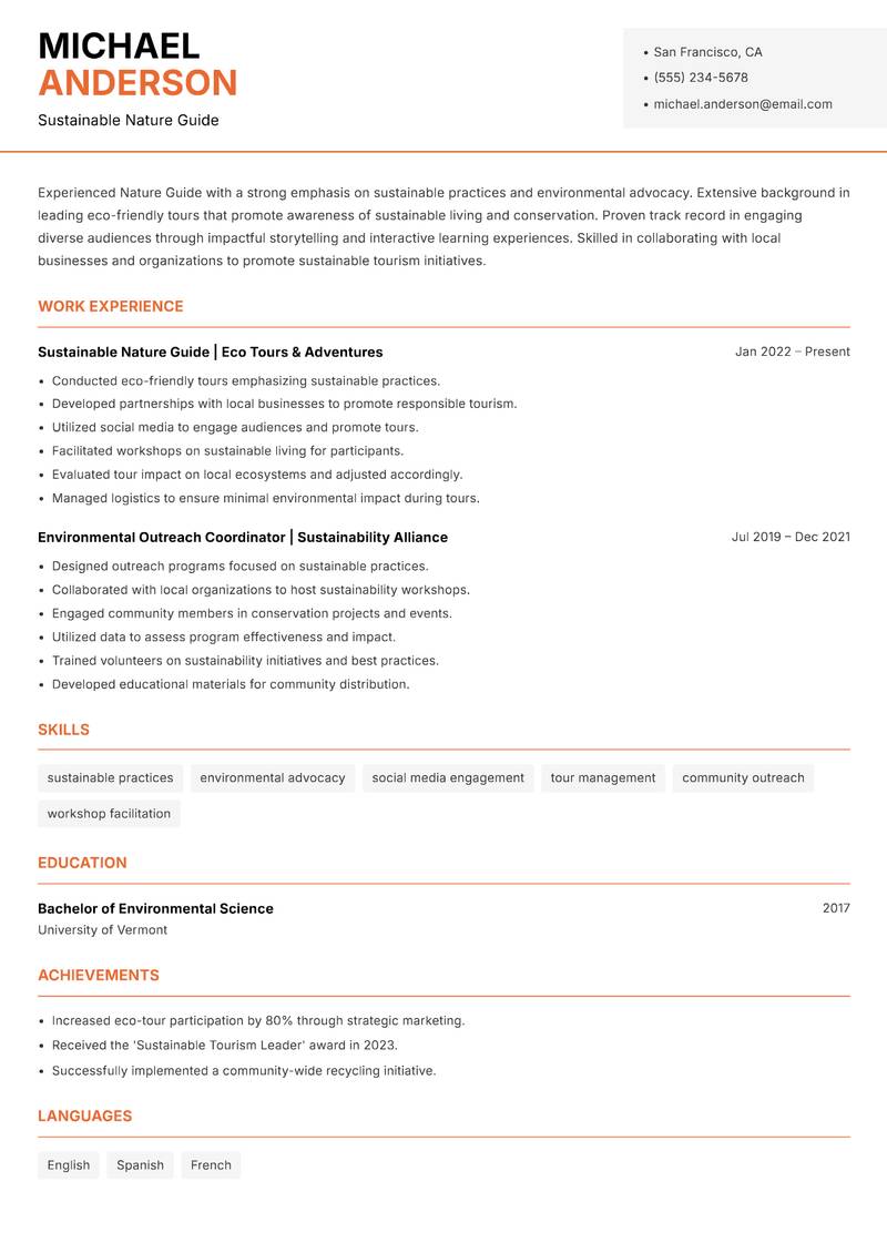 Nature Guide Resume Template