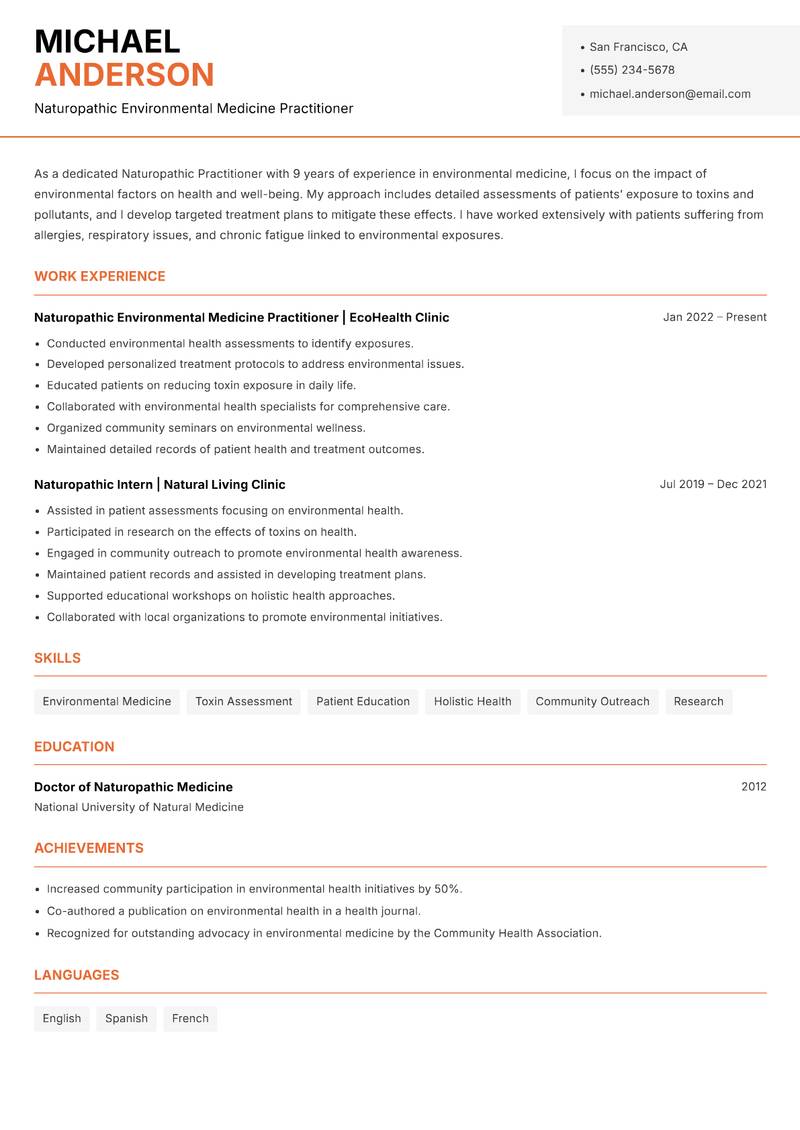 Naturopathic Practitioner Resume Template