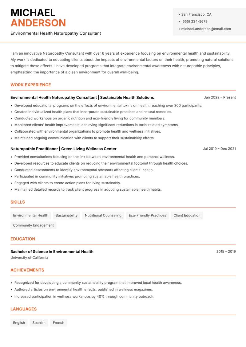 Naturopathy Consultant Resume Template