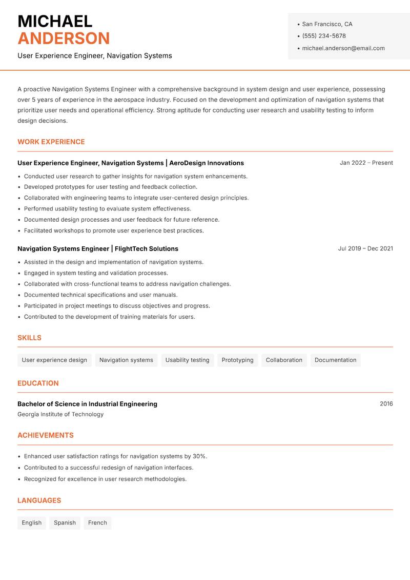 Navigation Systems Engineer Resume Template