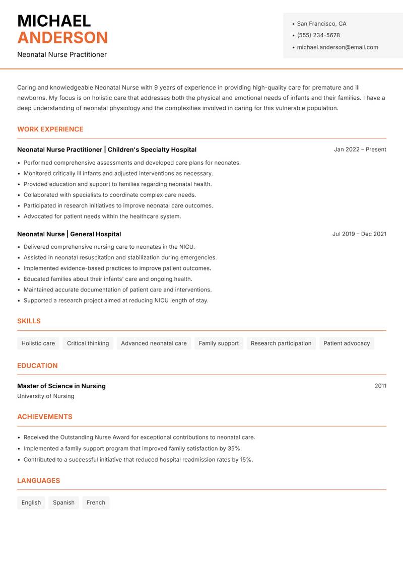 Neonatal Nurse Resume Template