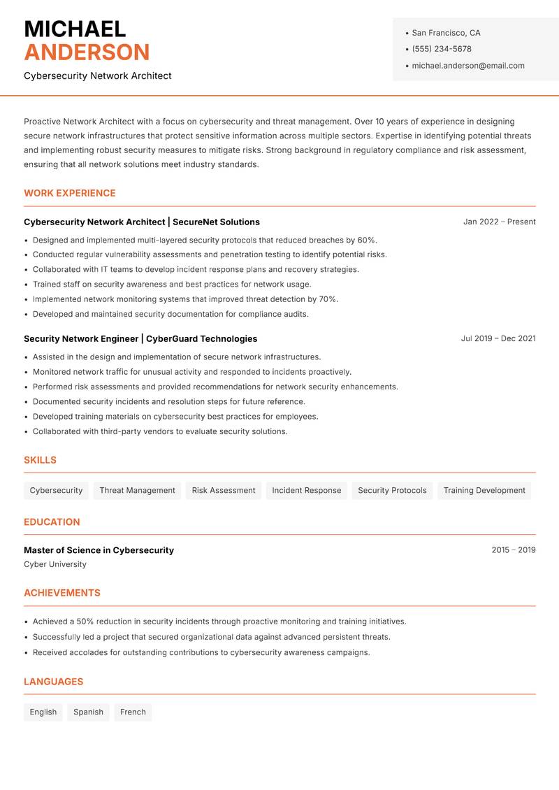 Network Architect Resume Template