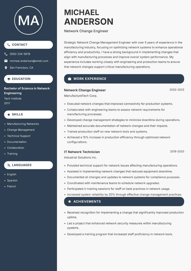 Network Change Management Engineer Resume Preview Example