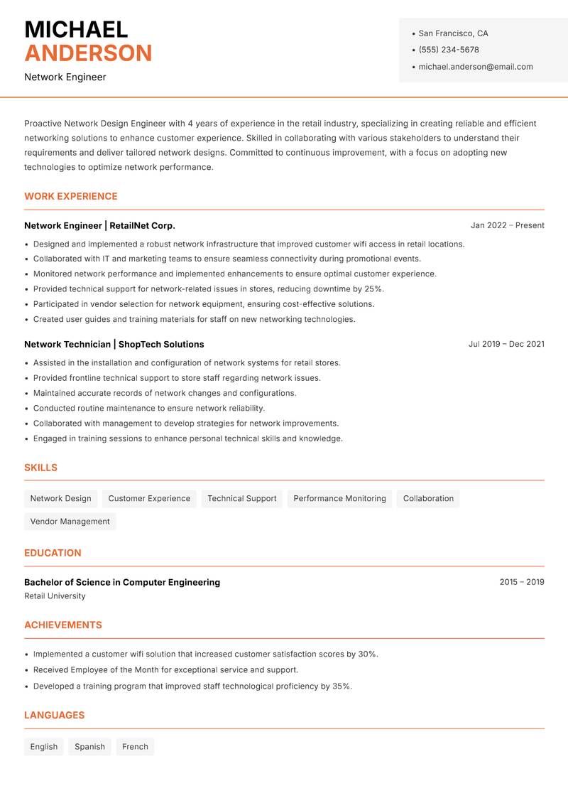 Network Design Engineer Resume Template