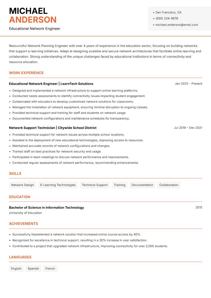 Network Planning Engineer Resume Template