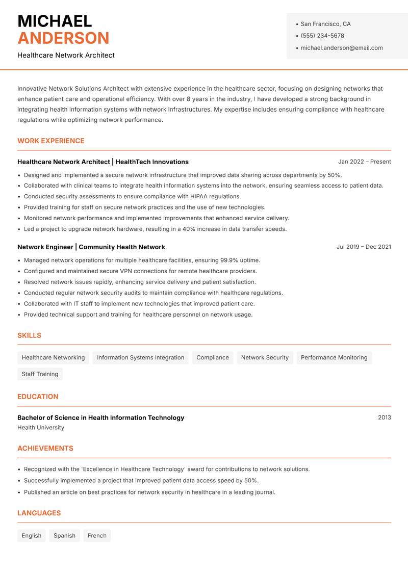 Network Solutions Architect Resume Template