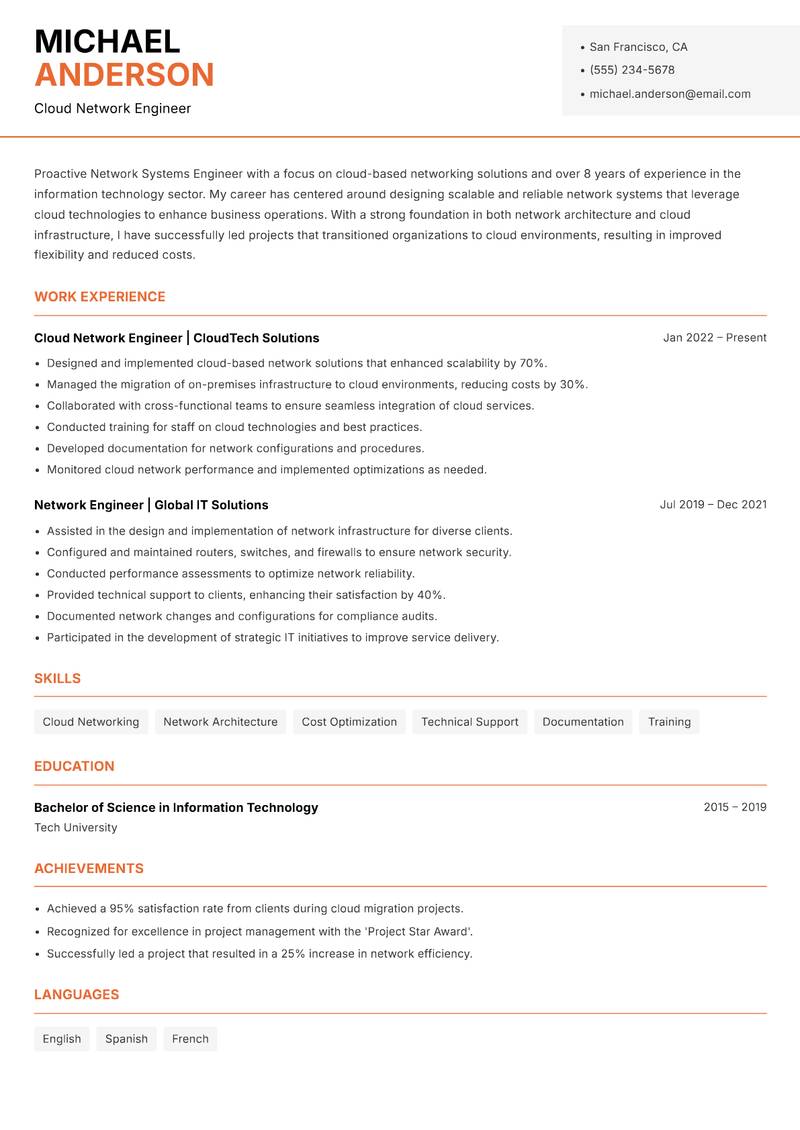 Network Systems Engineer Resume Template