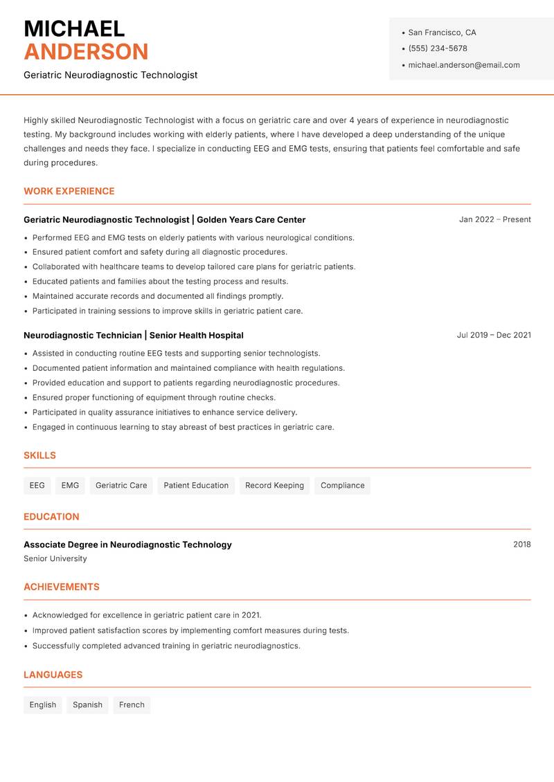 Neurodiagnostic Technologist Resume Template