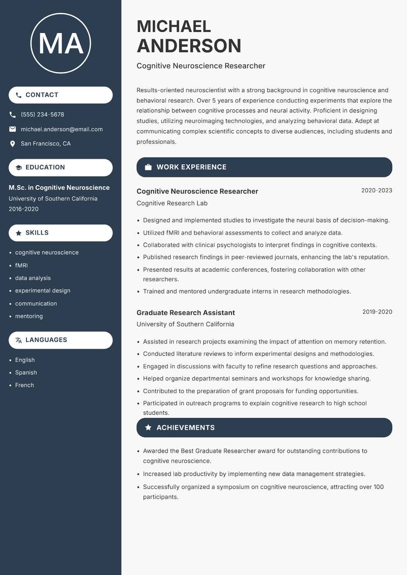 Neuroscientist Resume Preview Example