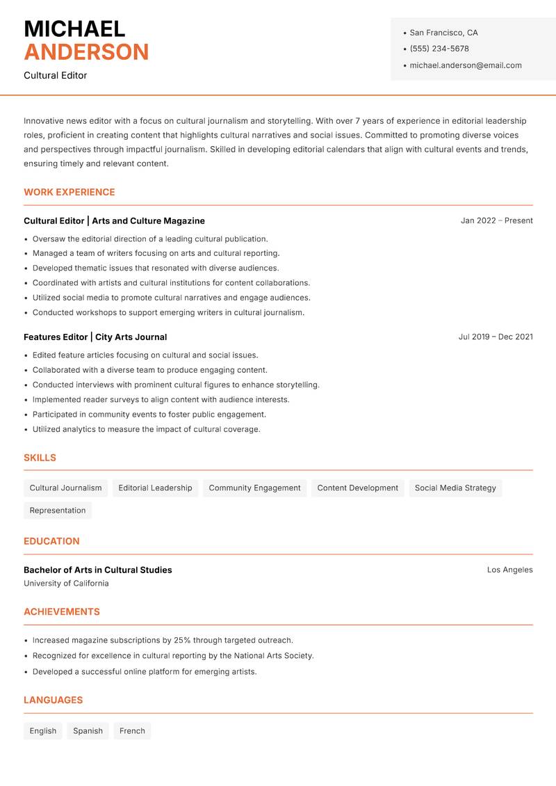 News Editor Resume Template