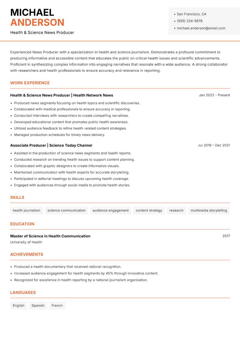News Producer Resume Template