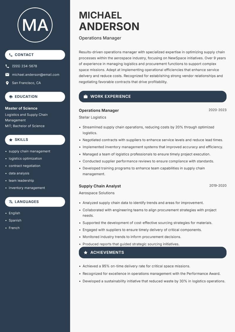 NewSpace Strategy Consultant Resume Preview Example