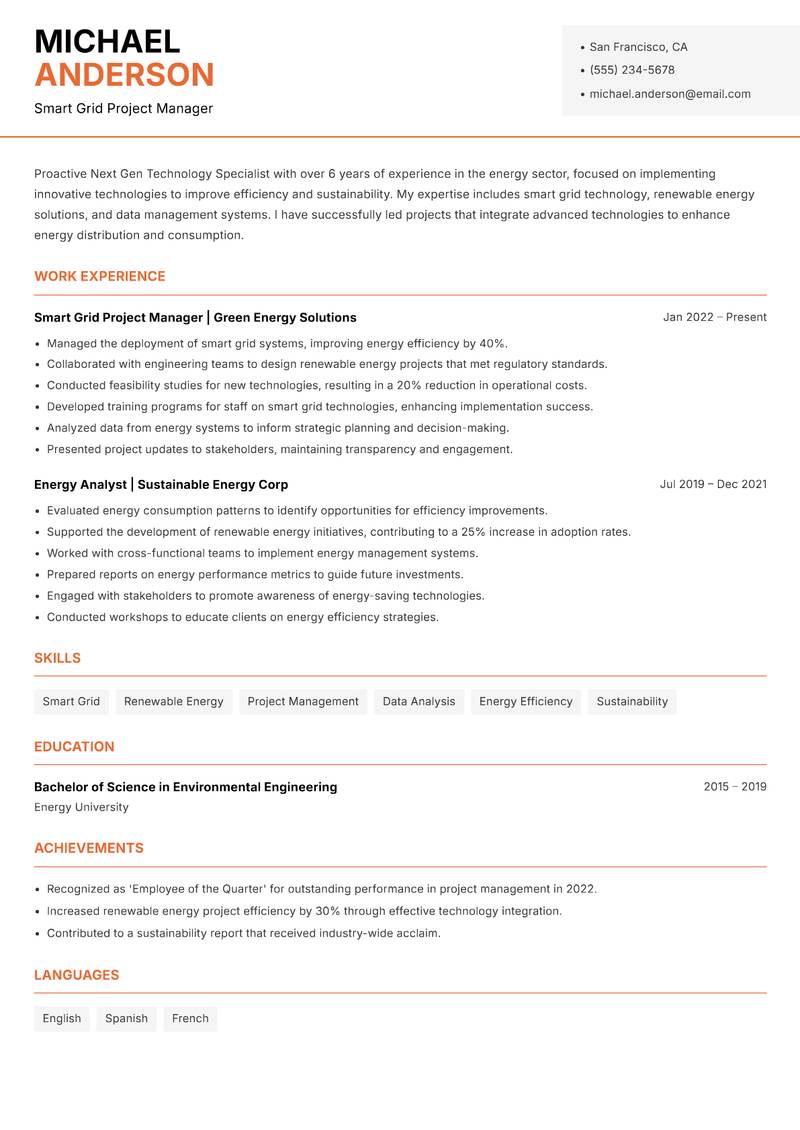 Next Gen Technology Specialist Resume Template