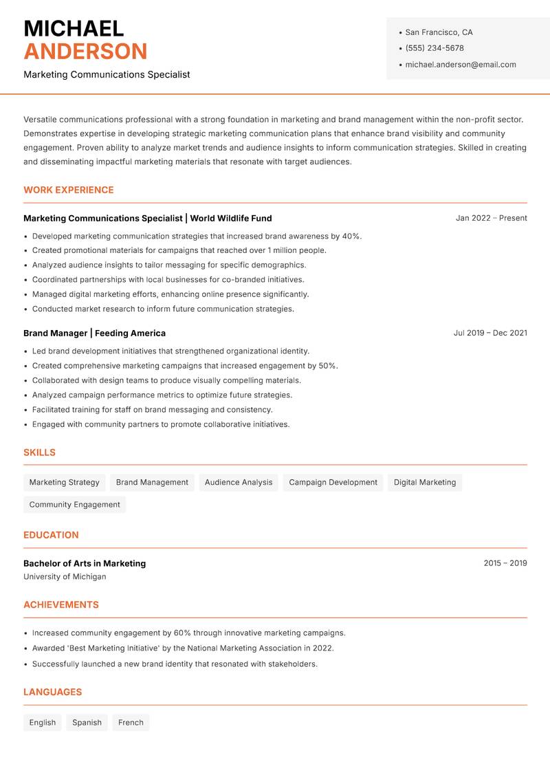 NGO Communications Officer Resume Template