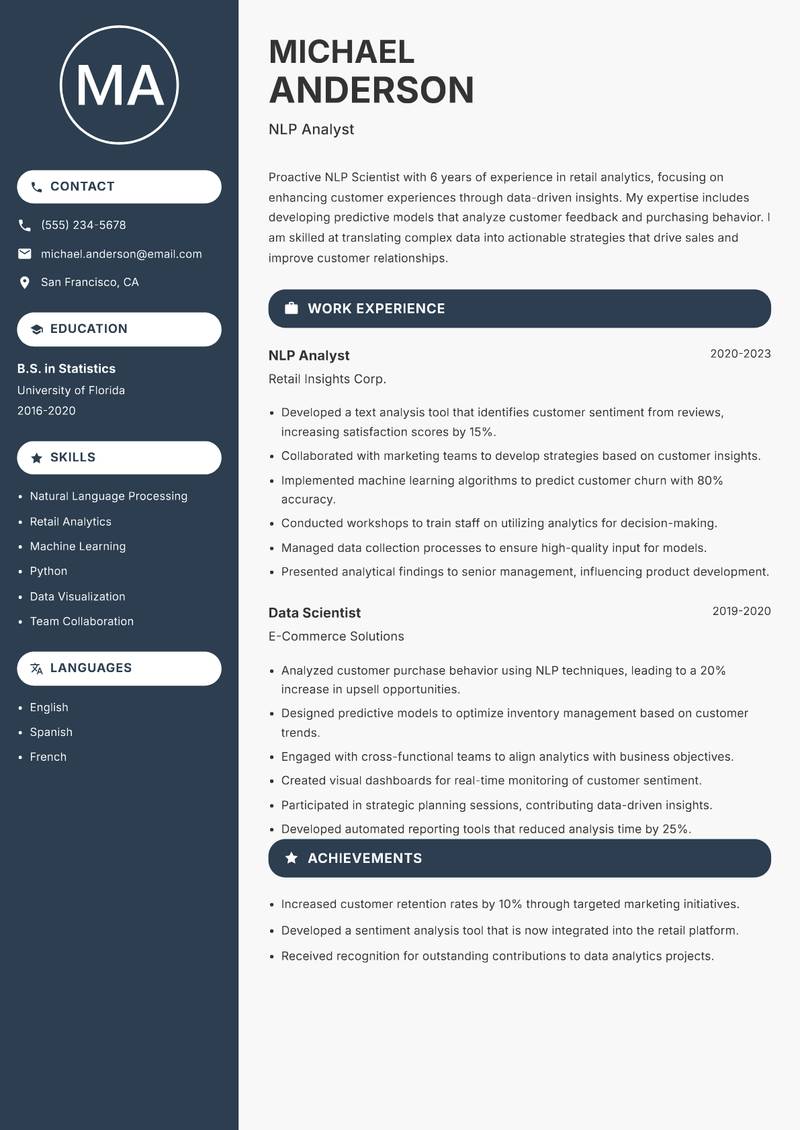 NLP Scientist Resume Preview Example
