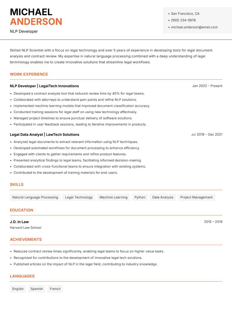 NLP Scientist Resume Template