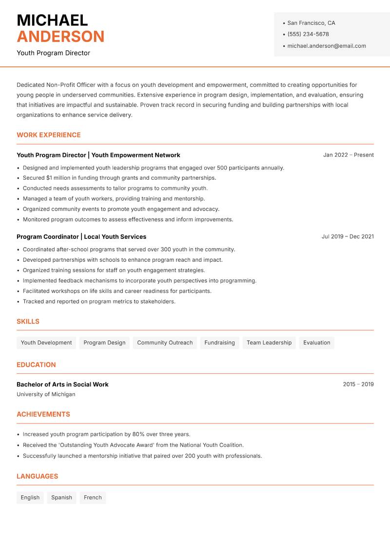 Non-Profit Officer Resume Template