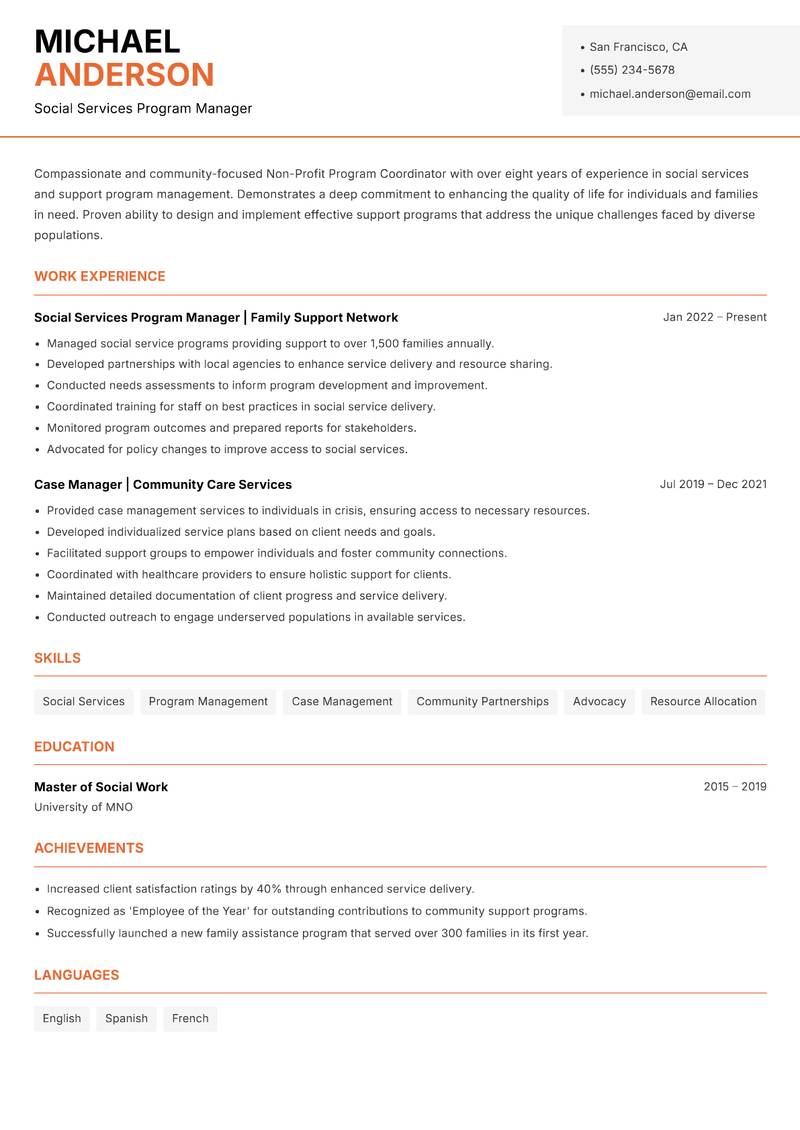 Non-Profit Program Coordinator Resume Template