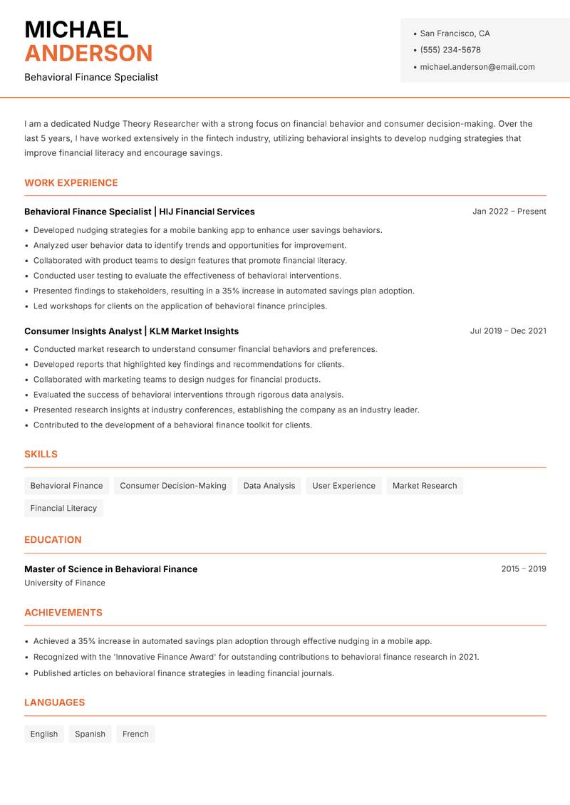 Nudge Theory Researcher Resume Template