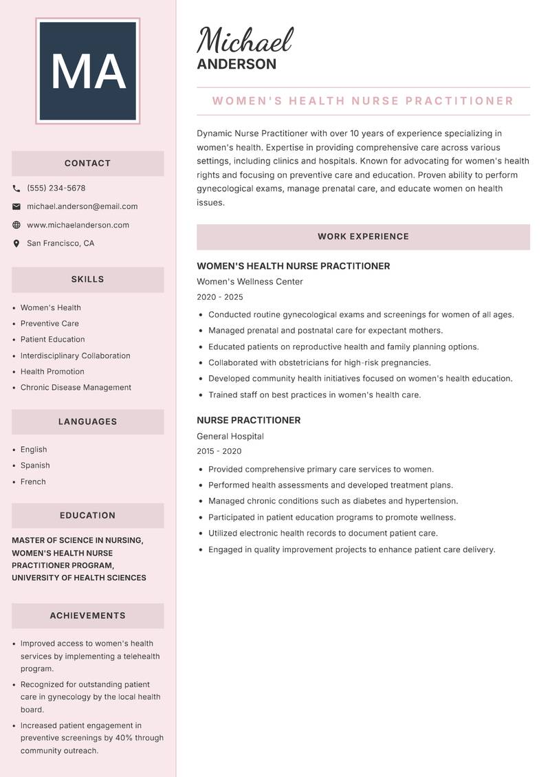 Nurse Practitioner Resume Preview Example