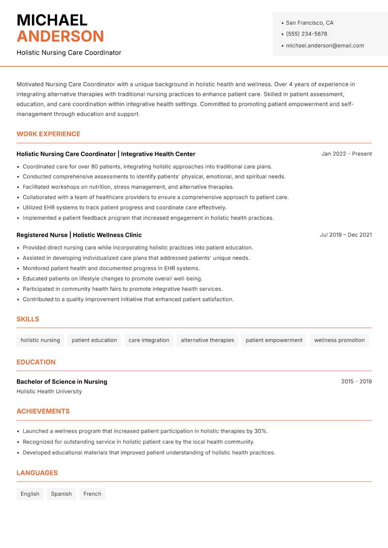 Nursing Care Coordinator Resume Template