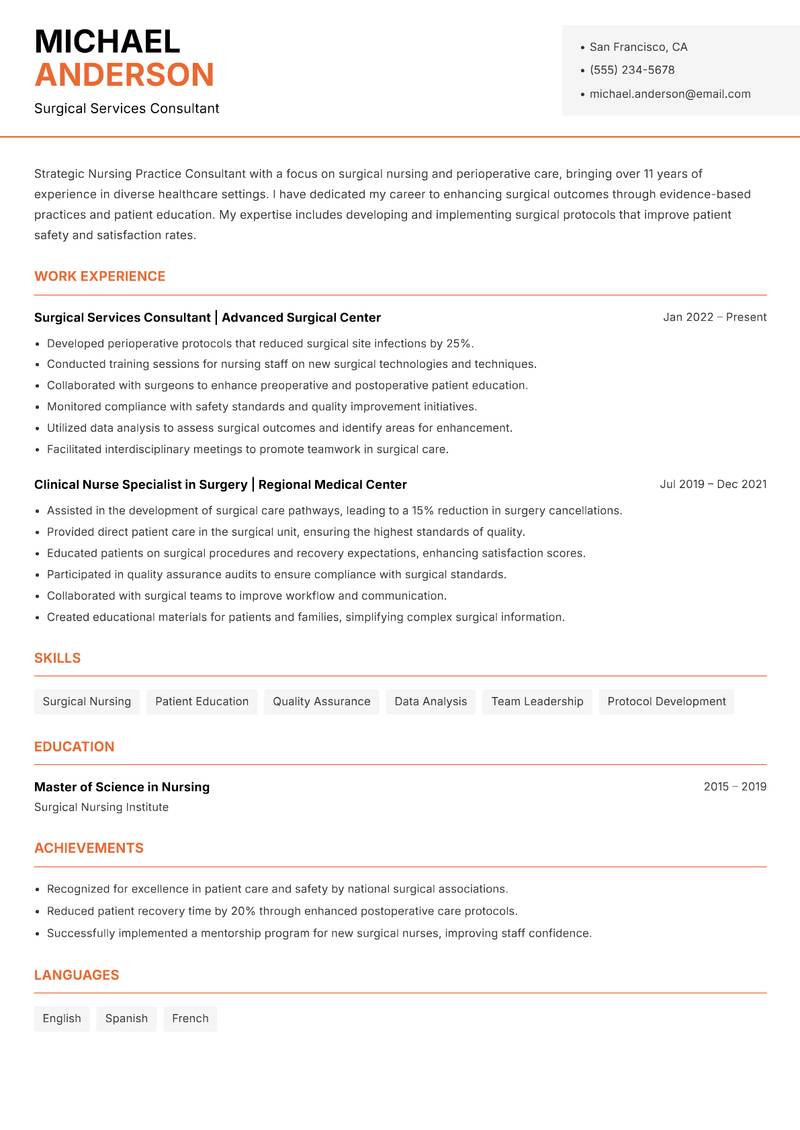 Nursing Practice Consultant Resume Template