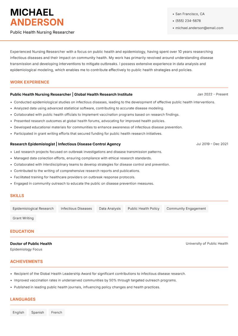 Nursing Researcher Resume Template