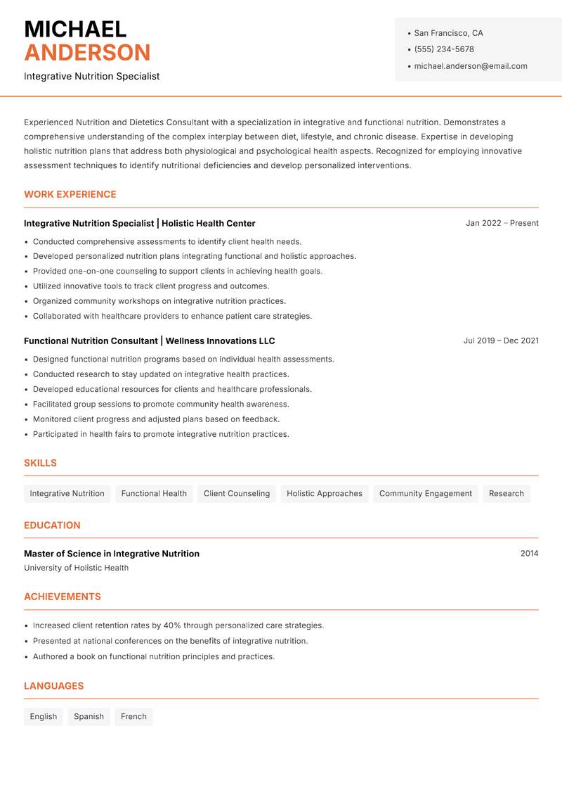 Nutrition and Dietetics Consultant Resume Template