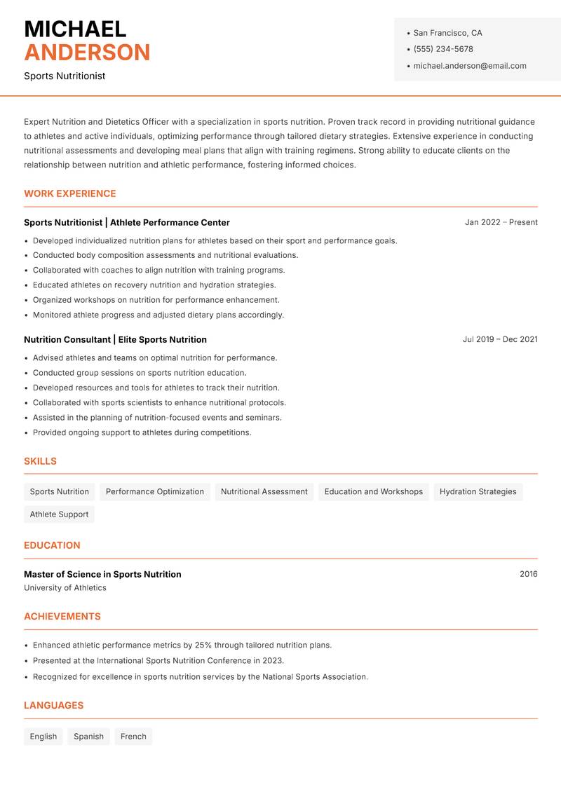 Nutrition and Dietetics Officer Resume Template