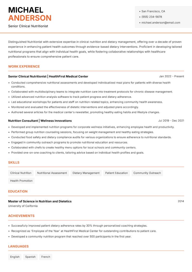 Nutritionist Resume Template