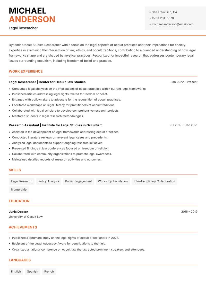 Occult Studies Researcher Resume Template