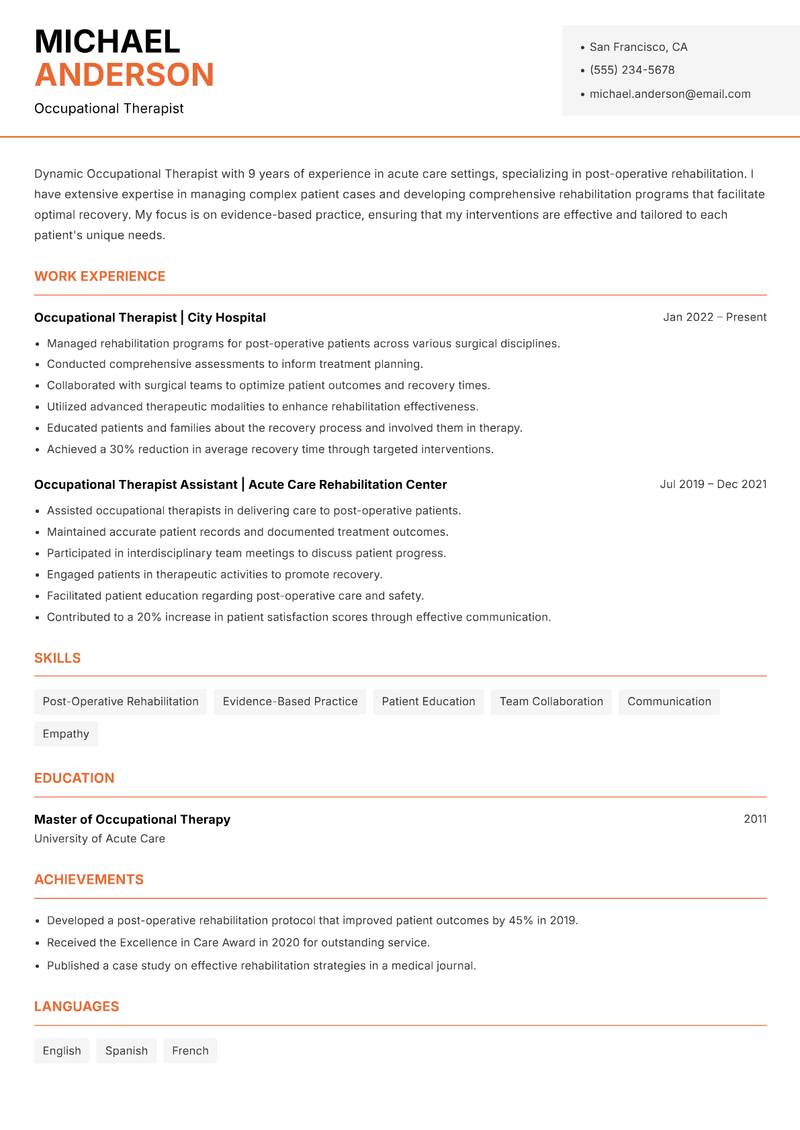 Occupational Therapist Resume Template