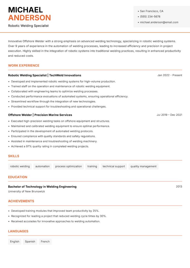Offshore Welder Resume Template