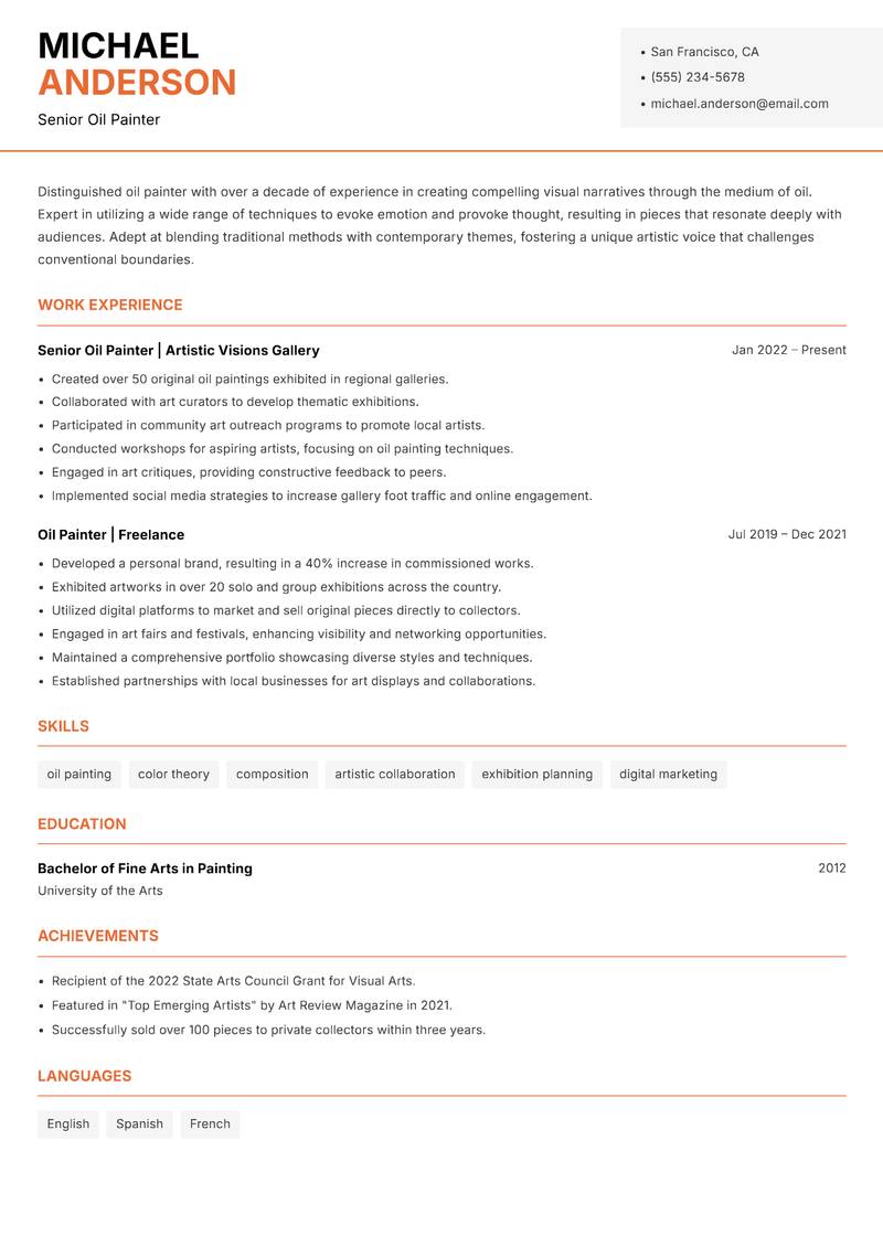 Oil Painter Resume Template