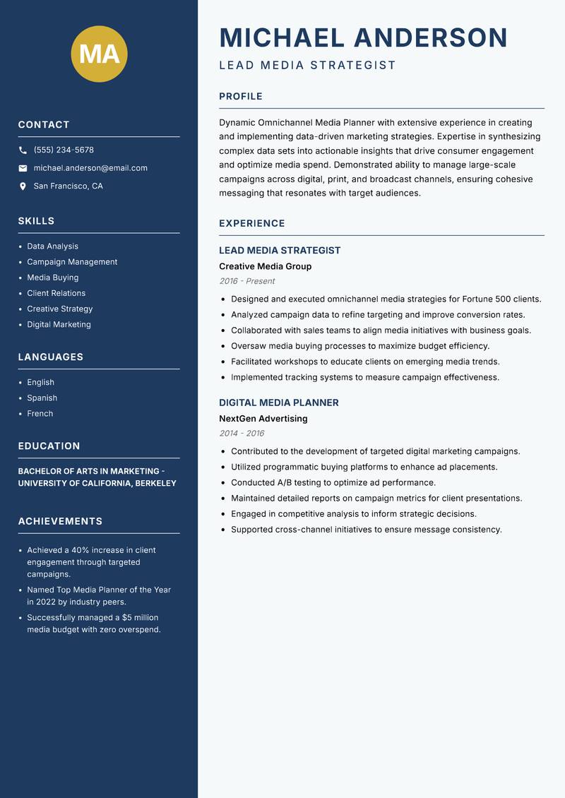 Omnichannel Media Planner Resume Preview Example