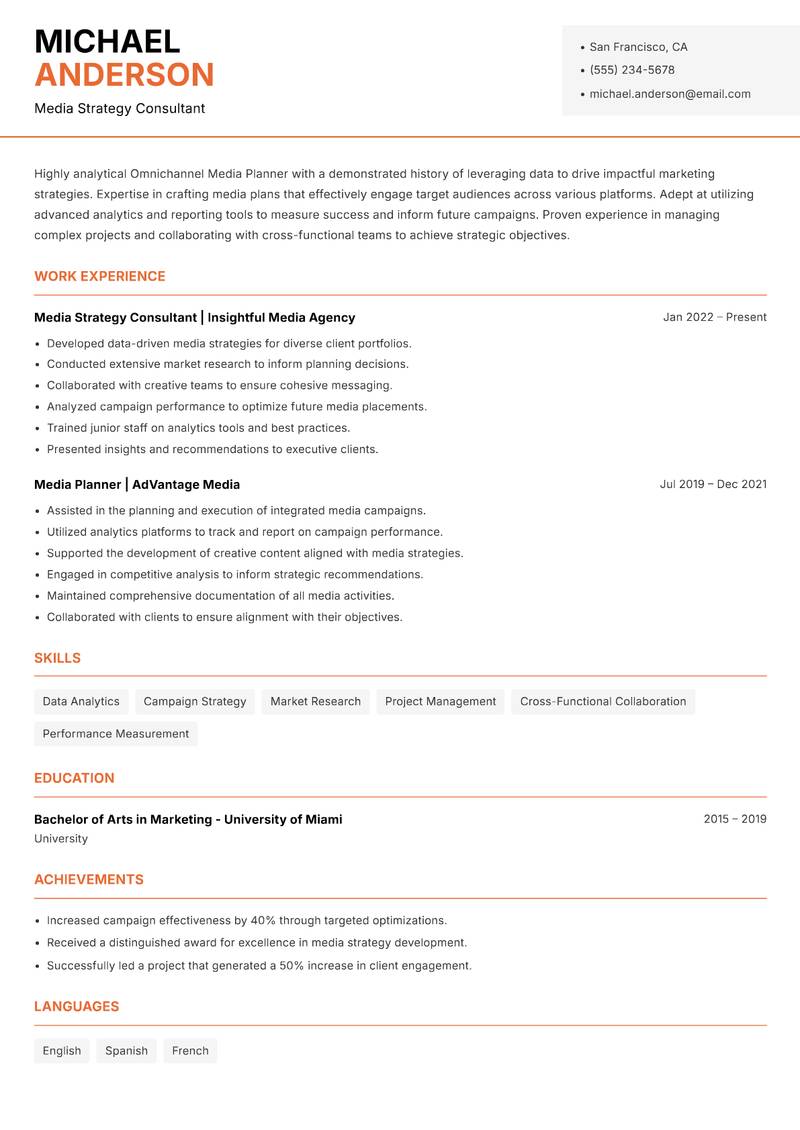 Omnichannel Media Planner Resume Template