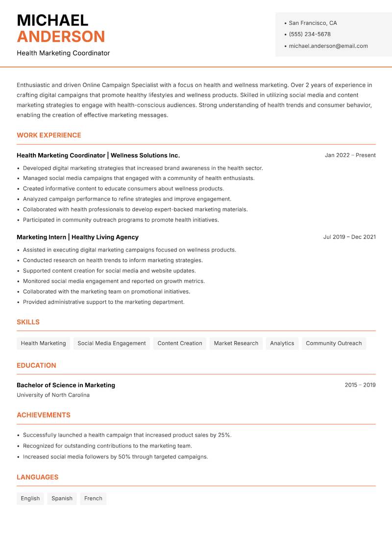 Online Campaign Specialist Resume Template