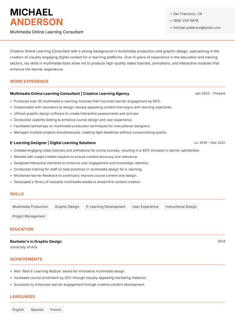 Online Learning Consultant Resume Template