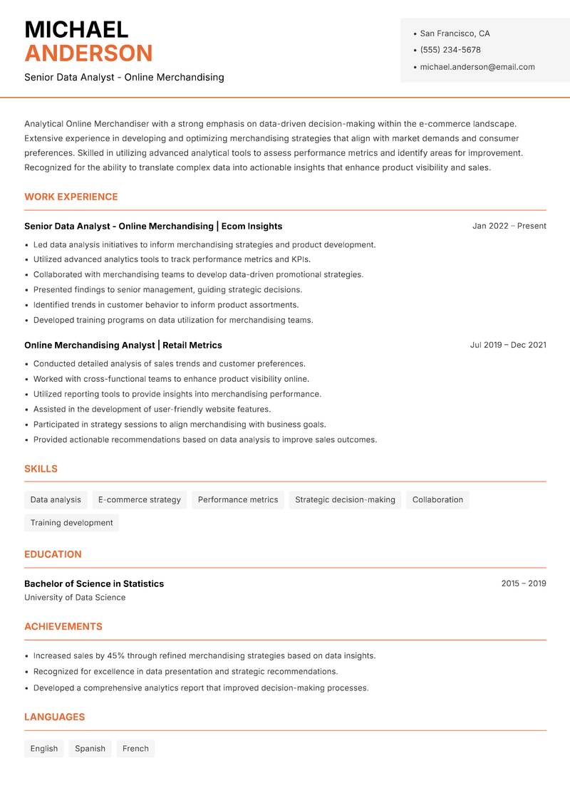 Online Merchandiser Resume Template