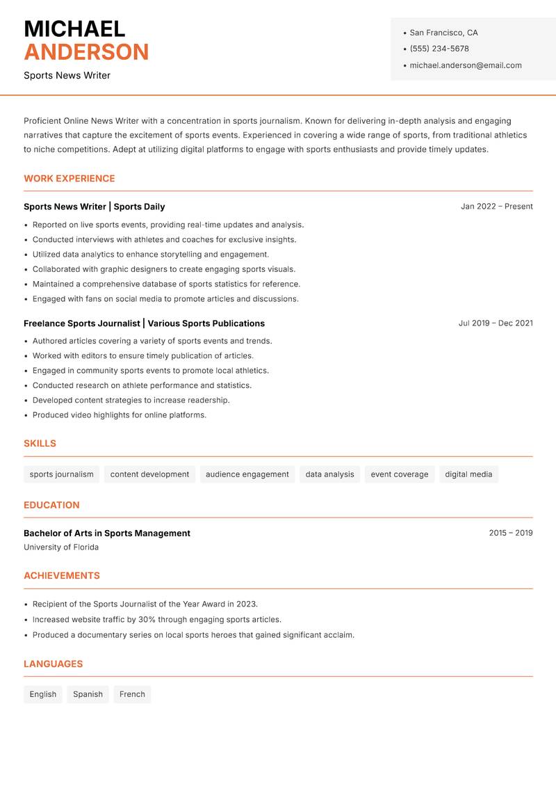 Online News Writer Resume Template
