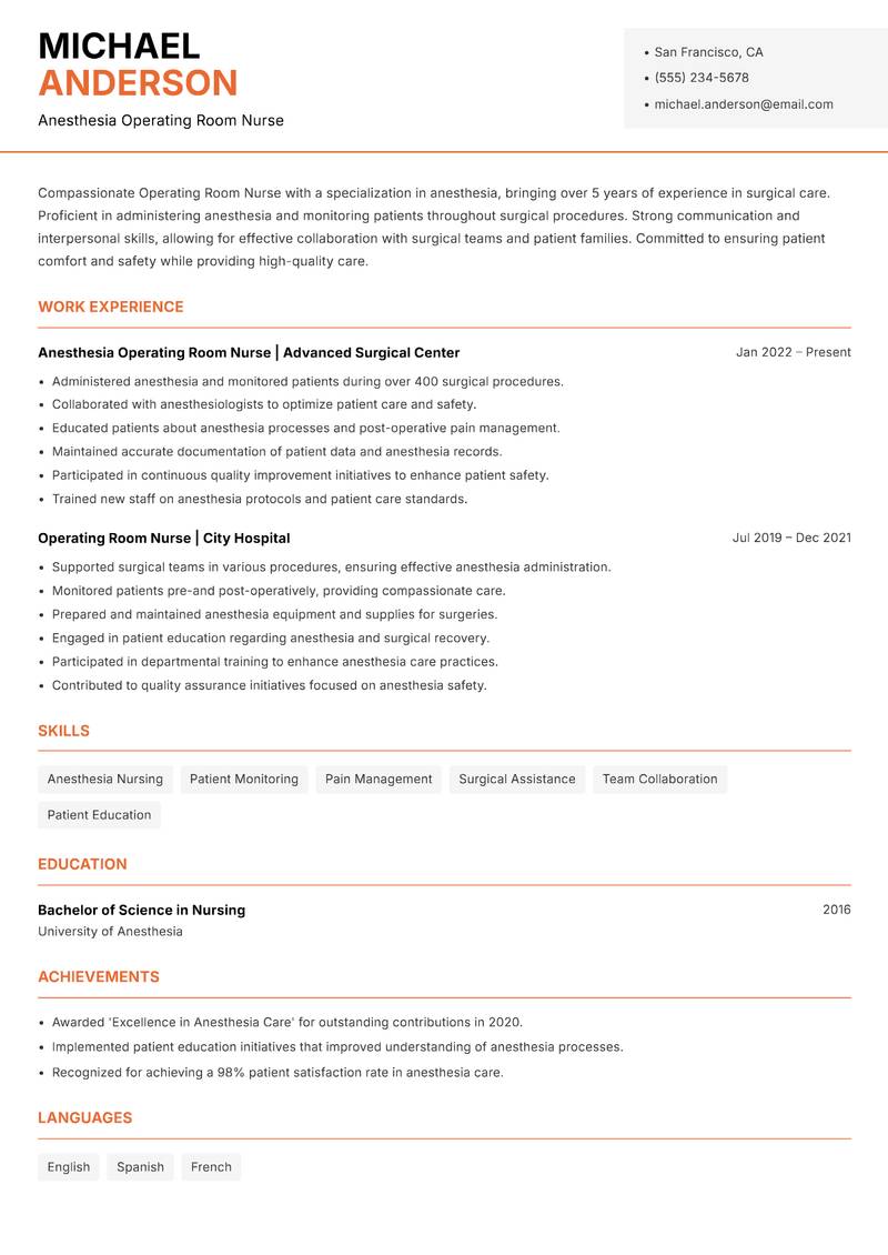 Operating Room Nurse Resume Template
