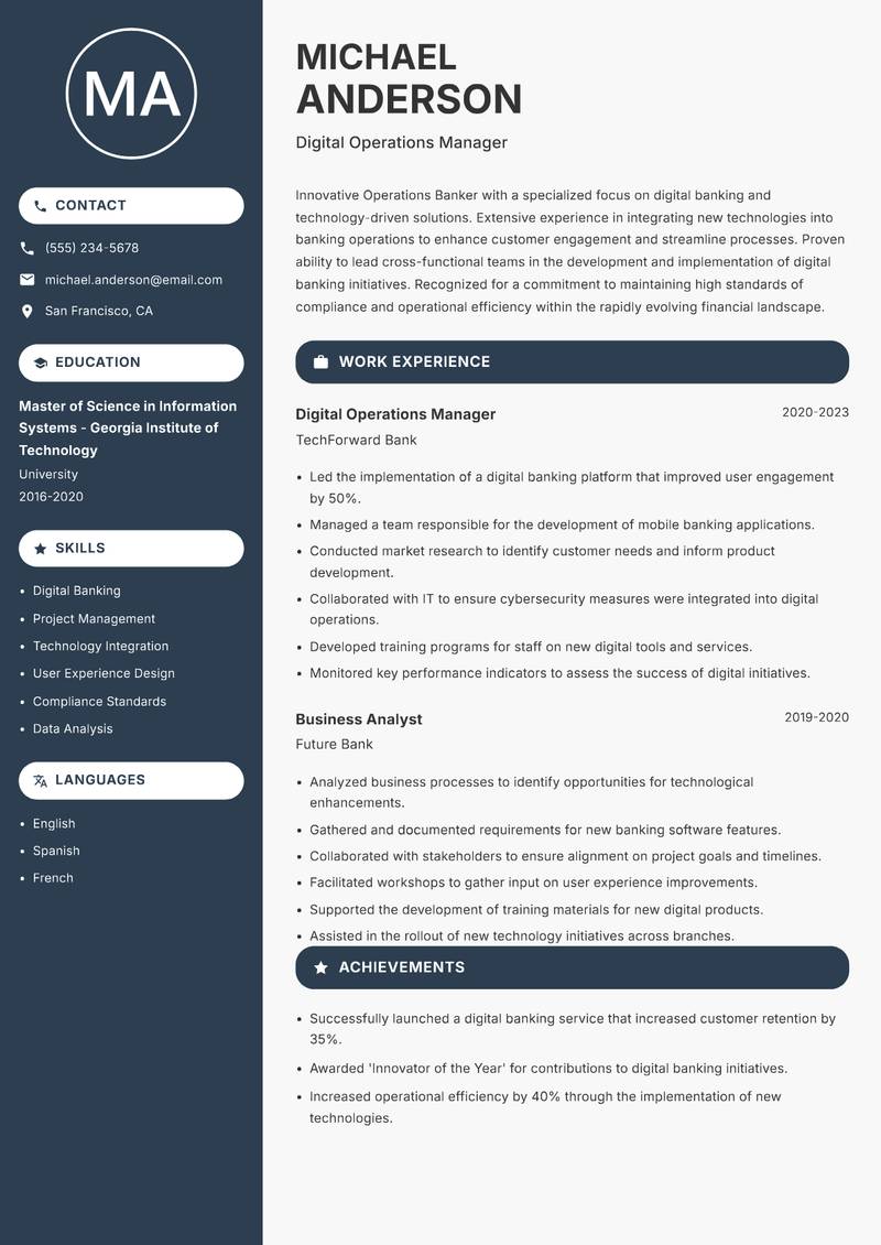 Operations Banker Resume Preview Example