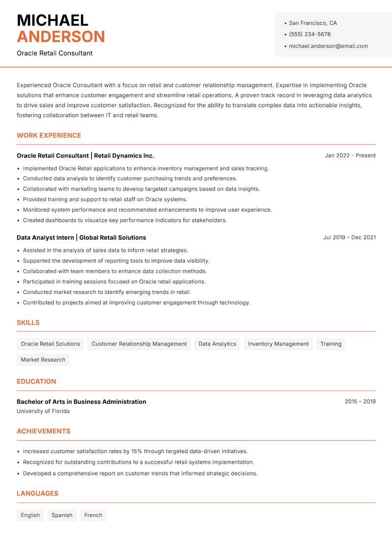 Oracle Consultant Resume Template