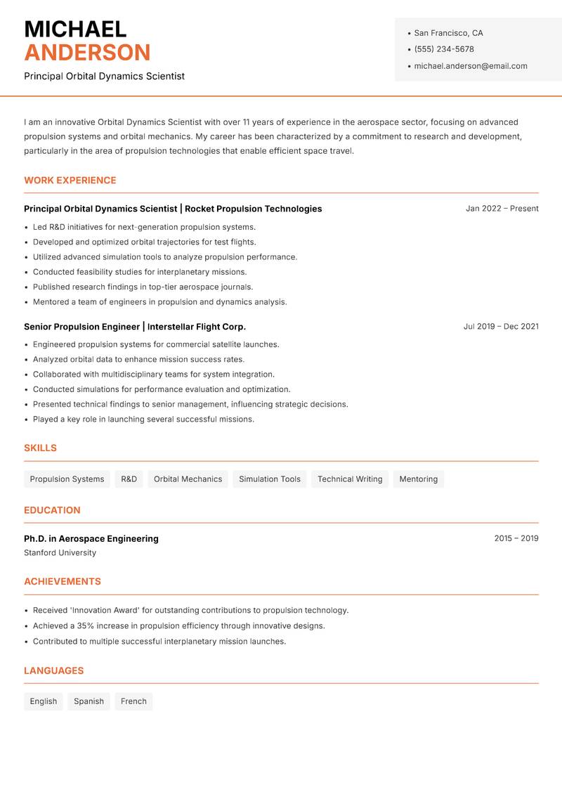 Orbital Dynamics Scientist Resume Template