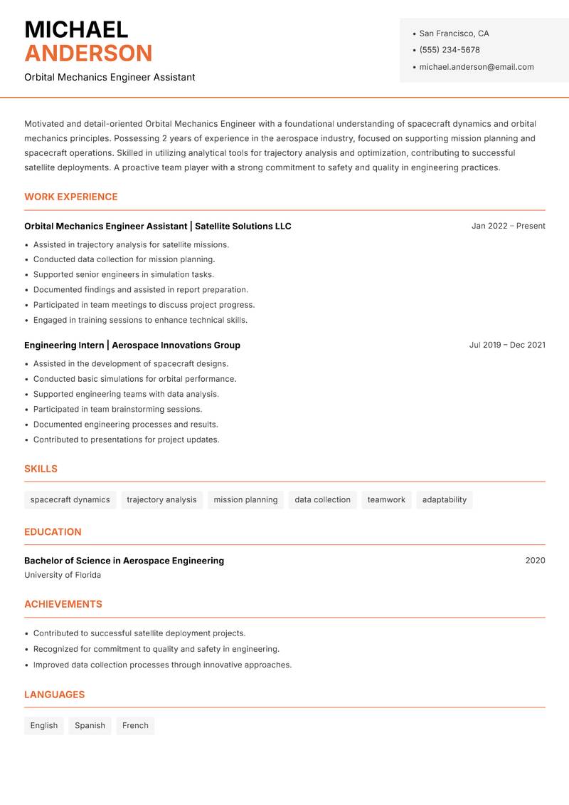 Orbital Mechanics Engineer Resume Template